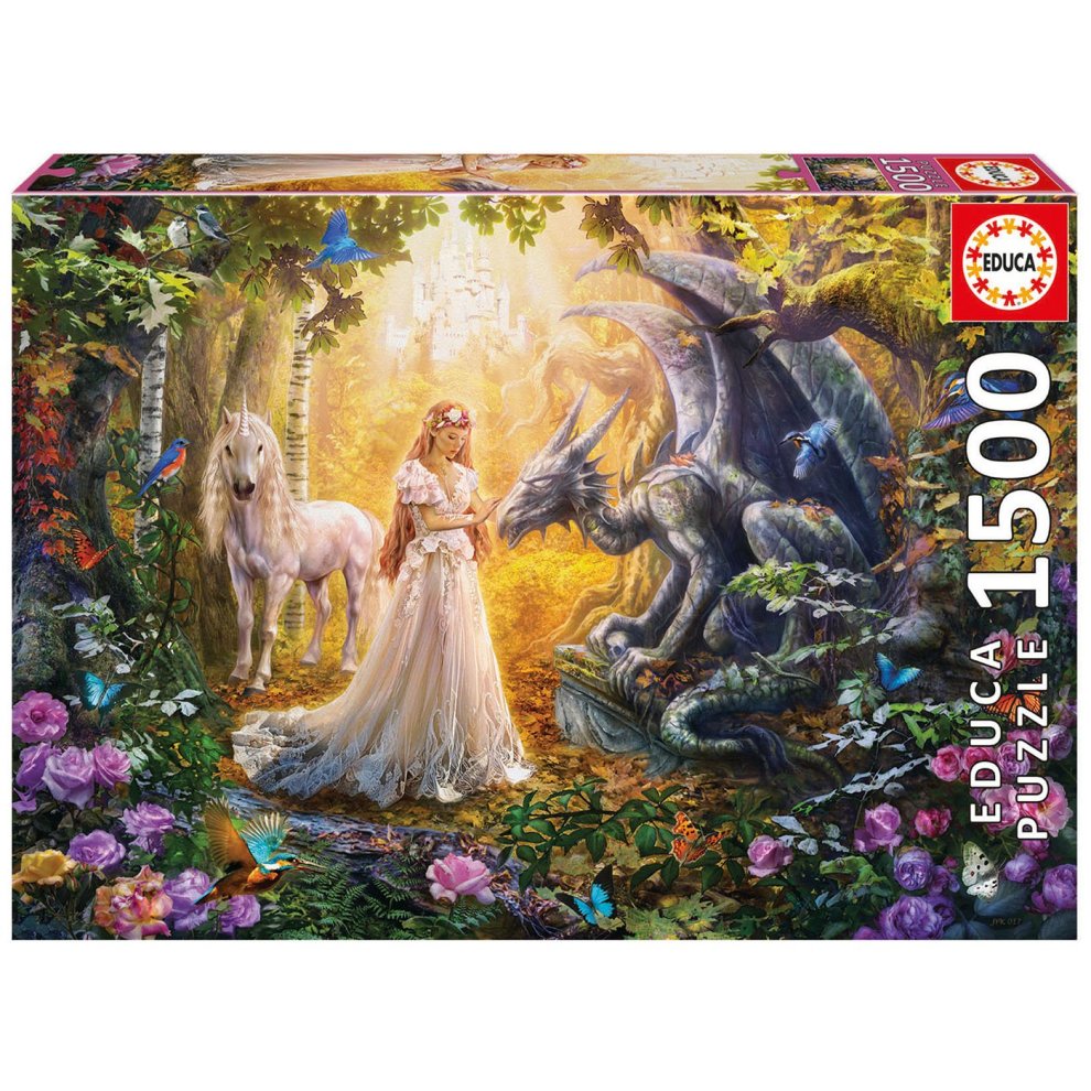 Educa 1500 Piece Puzzle-  Dragon Princess and Unicorn