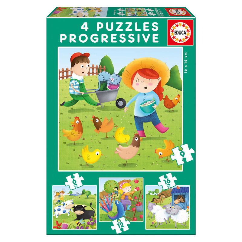 Educa 4 Puzzles Progressive- Farm Animals